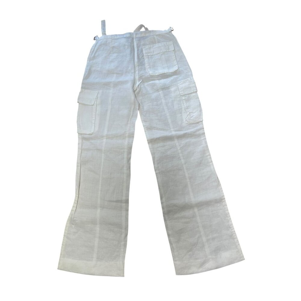 White Linen‎ Cargo Pants Miss Edith Size S Lightweight & Breathable With Pockets - Picture 2 of 12
